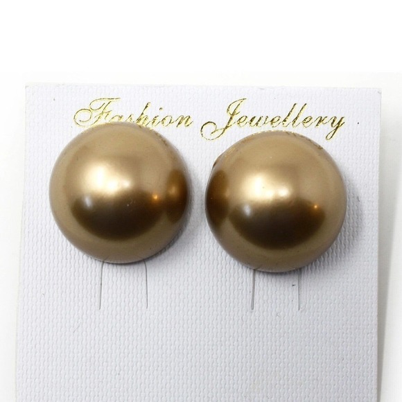 Vintage 80s Pierced Bronze Metallic Style 1" Button Earrings - New/Old - Hey Viv - Picture 2 of 4